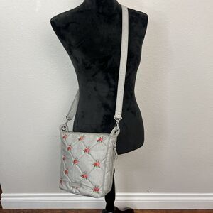 Vera Bradley Carson Hobo Crossbody in Denim Gray Shoulder Bag Purse Embroidered